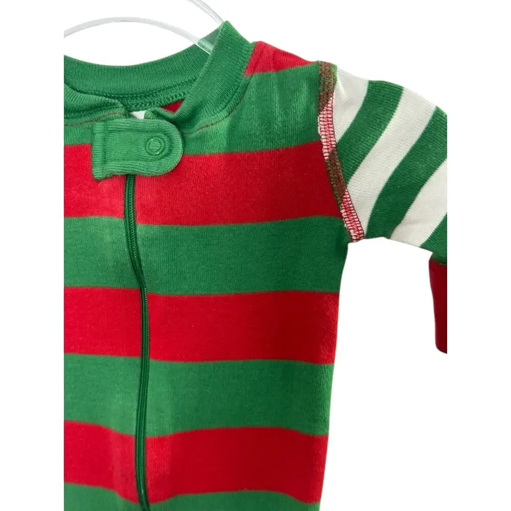 Hanna Andersson Red & Green Stripe Long Sleeve One Piece Pajama Set 0-6 Months